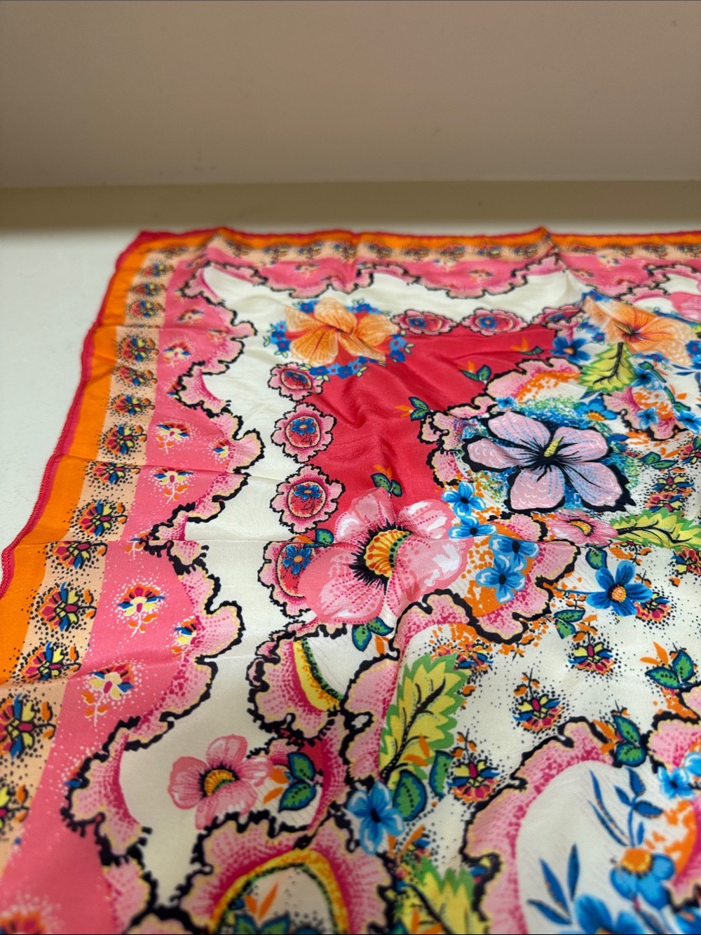 Johnny Was Pink, Orange & Cream Floral Scarf - Picture 3 of 6